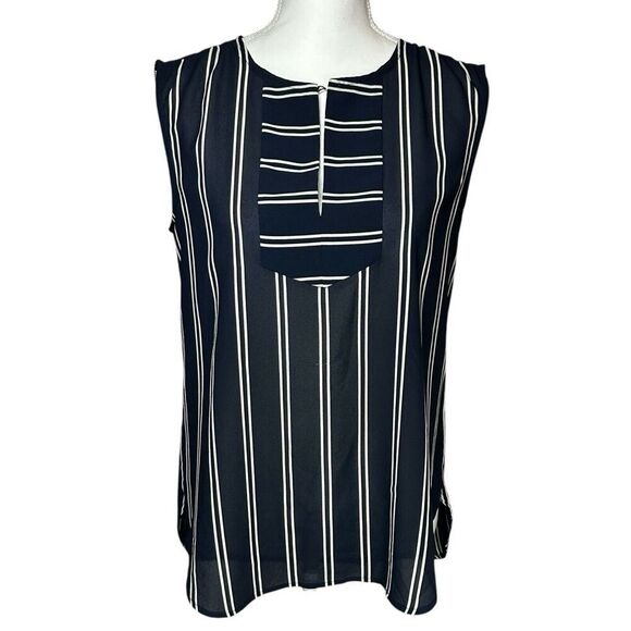 J. Crew‎ Drapey Keyhole Tomboy Tank Top Sheer Navy Blue with White Stripe Size 6 - Picture 11 of 12